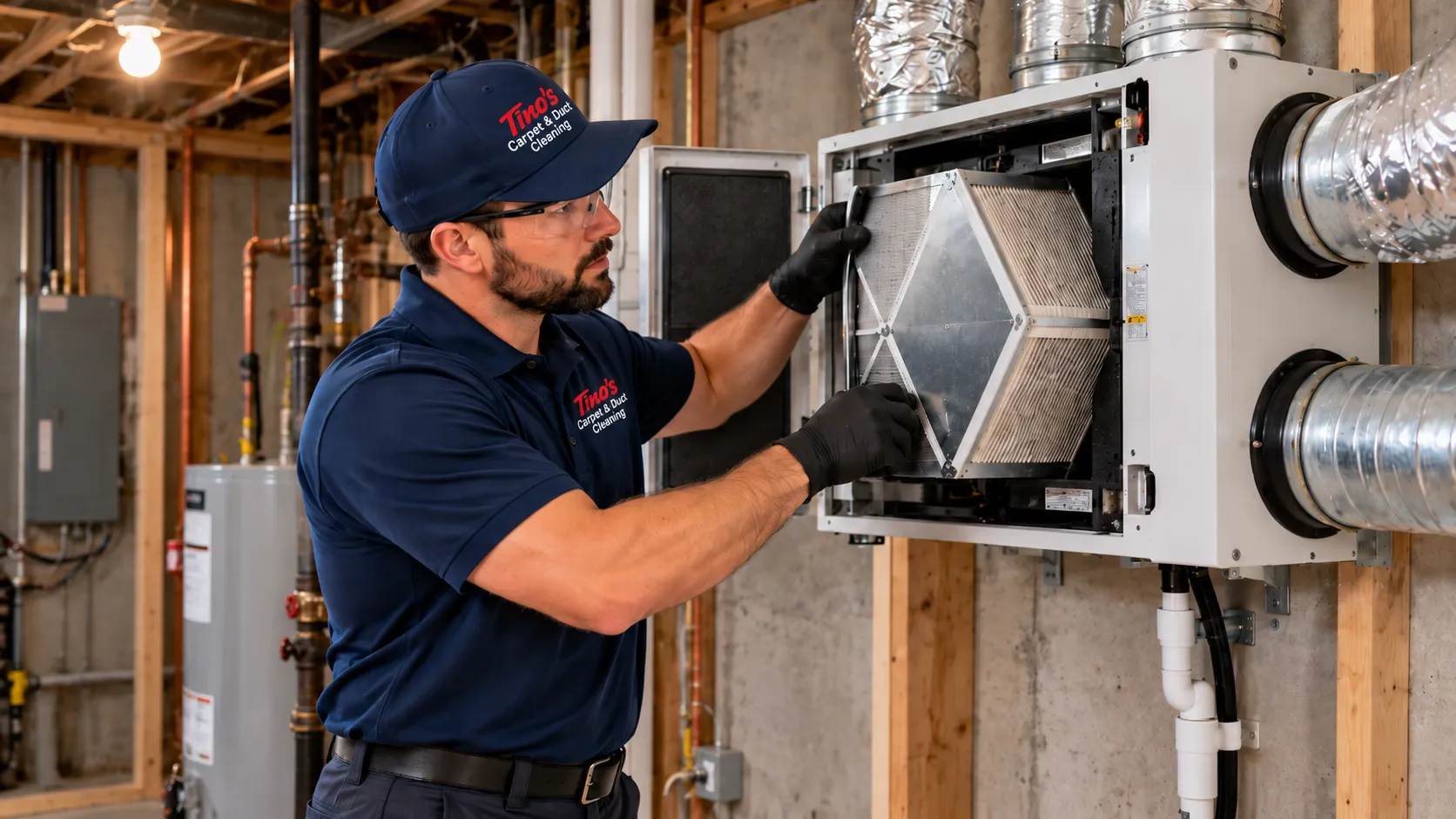 HRV cleaning technician servicing a ventilation unit