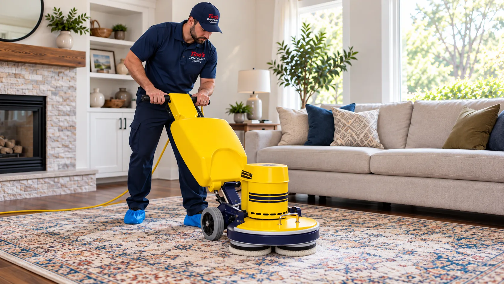 Area rug being professionally cleaned
