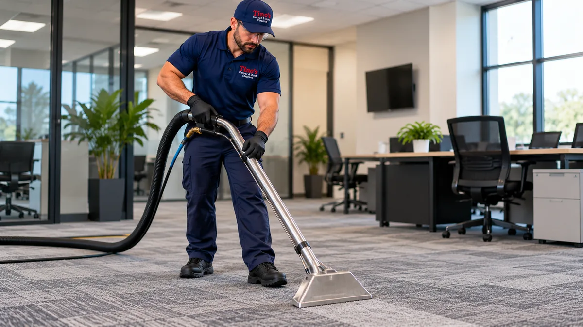 Low-moisture carpet cleaning extraction in progress